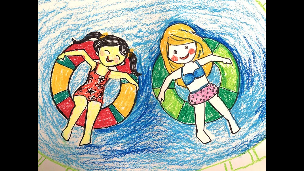 1280x720 Painting Summer For Kids How To Draw A Swimming Pool Step - Swimming Drawing Pictures