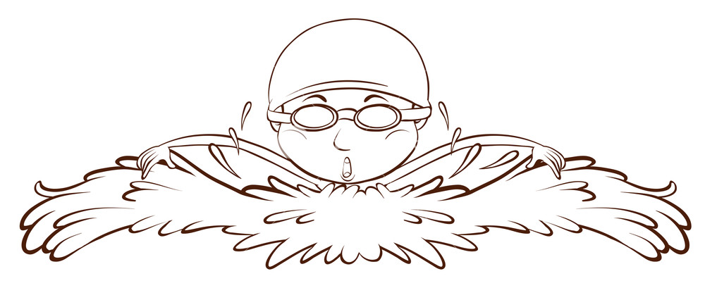 1000x409 a plain drawing of a boy swimming on a white background royalty - Swimming Drawing Pictures