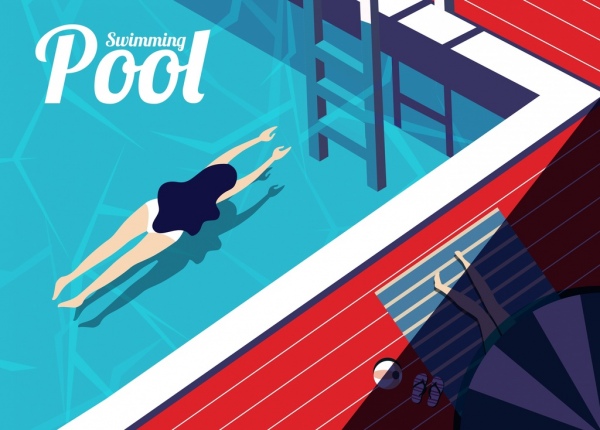 600x430 Swimming Pool Drawing Relaxed Woman Icons Colored Free Vector - Swimming Pool Drawing