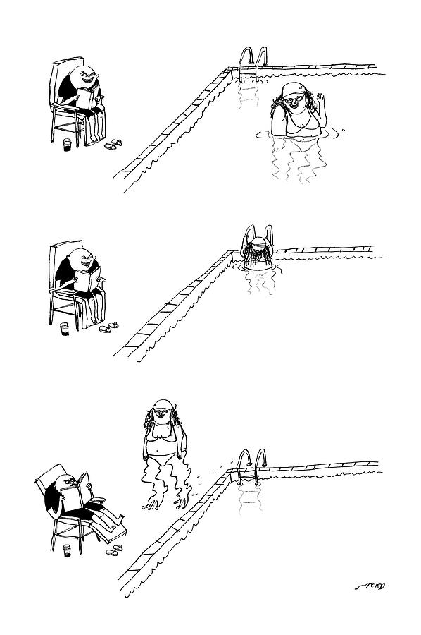 598x900 Three Panel Drawing A Woman In A Swimming Pool - Swimming Pool Drawing