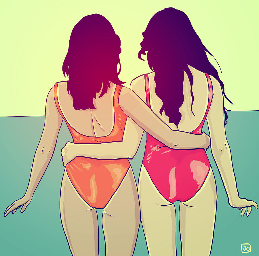 900x891 swimsuit girlfriends drawing - Swimsuit Drawing