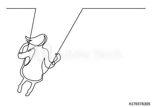 500x354 Continuous Line Drawing Of Girl Swinging On Swing - Swing Drawing
