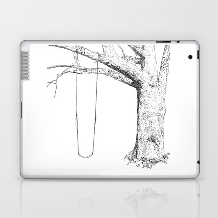 700x700 Tree And Swing, Drawing Black And White Laptop Ipad Skin - Swing Drawing