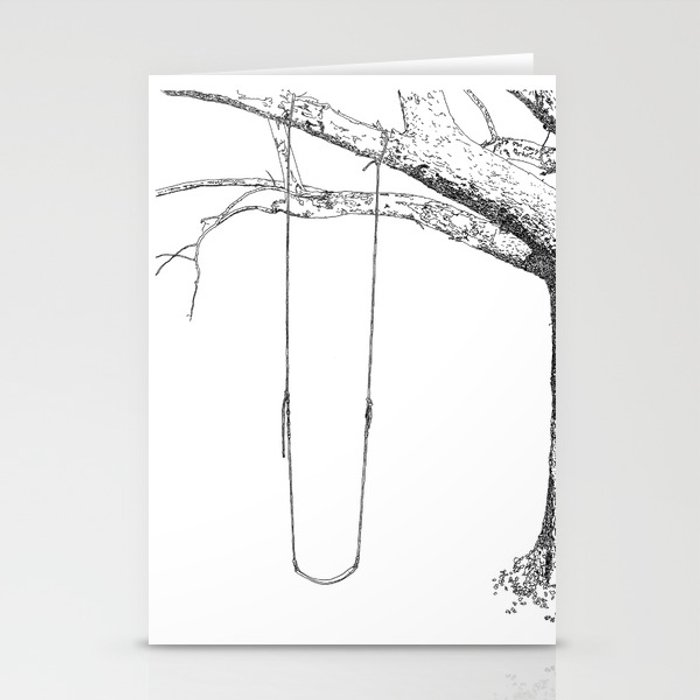 700x700 Tree And Swing, Drawing Black And White Stationery Cards - Swing Drawing