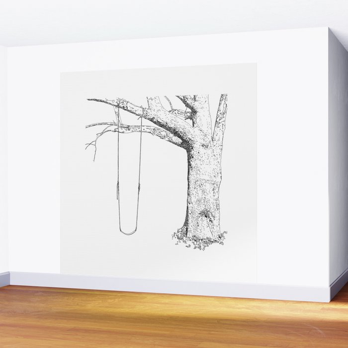 700x700 Tree And Swing, Drawing Black And White Wall Mural - Swing Drawing