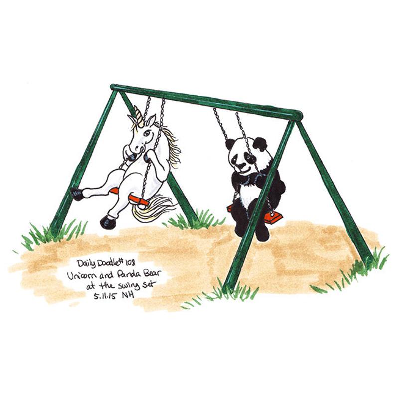 794x794 Unicorn And Panda Bear - Swing Set Drawing