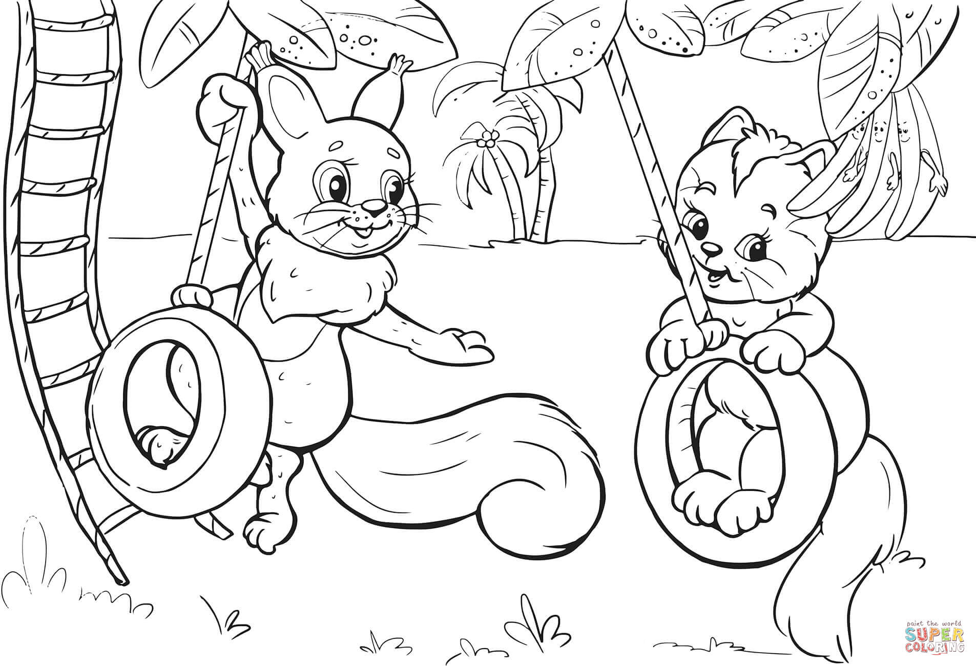 1905x1300 squirrel monkey coloring pages - Swinging Monkey Drawing
