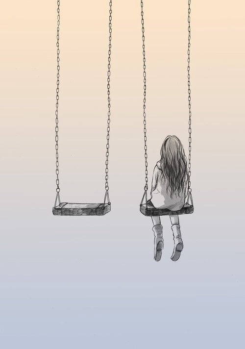 500x712 beauty drawing art girl beautiful pencil alone bored swings - Swings Drawing