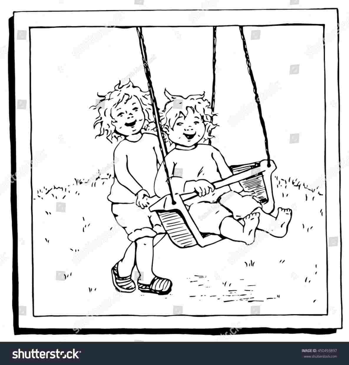 1185x1240 Black Drawings Pictures Of Two Girls On Swings Laughing White - Swings Drawing