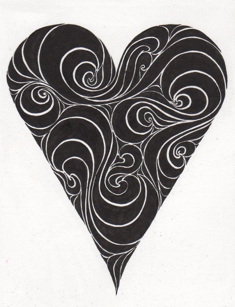 794x1037 Original Drawing Black And White Swirl Heart Etsy - Swirl Drawing
