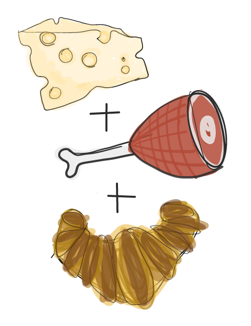 500x651 Ham Cheese Croissant Lucettegrace - Swiss Cheese Drawing
