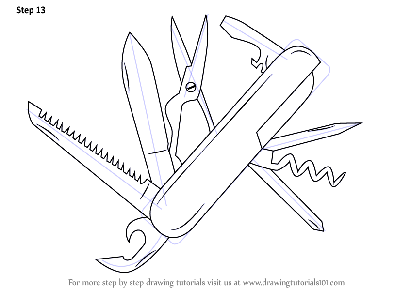 847x597 learn how to draw swiss army knife - Swiss Drawing