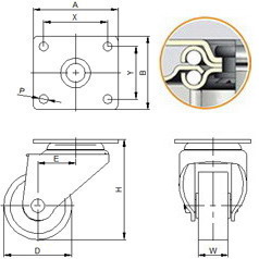 238x238 cast iron casters - Swivel Drawing