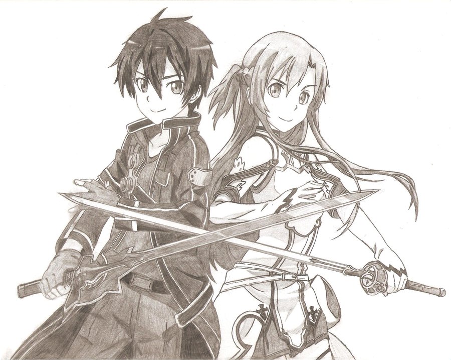 900x717 sword art online kirito and asuna foundmyself - Sword Art Online Drawing