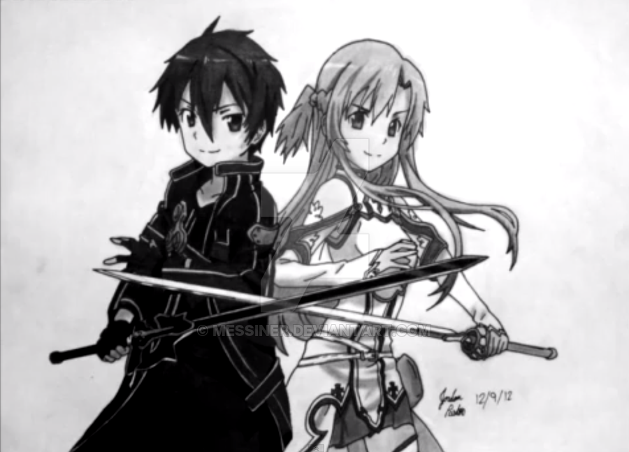900x647 Draw Of Kirito And Asuna - Sword Art Online Kirito Drawing