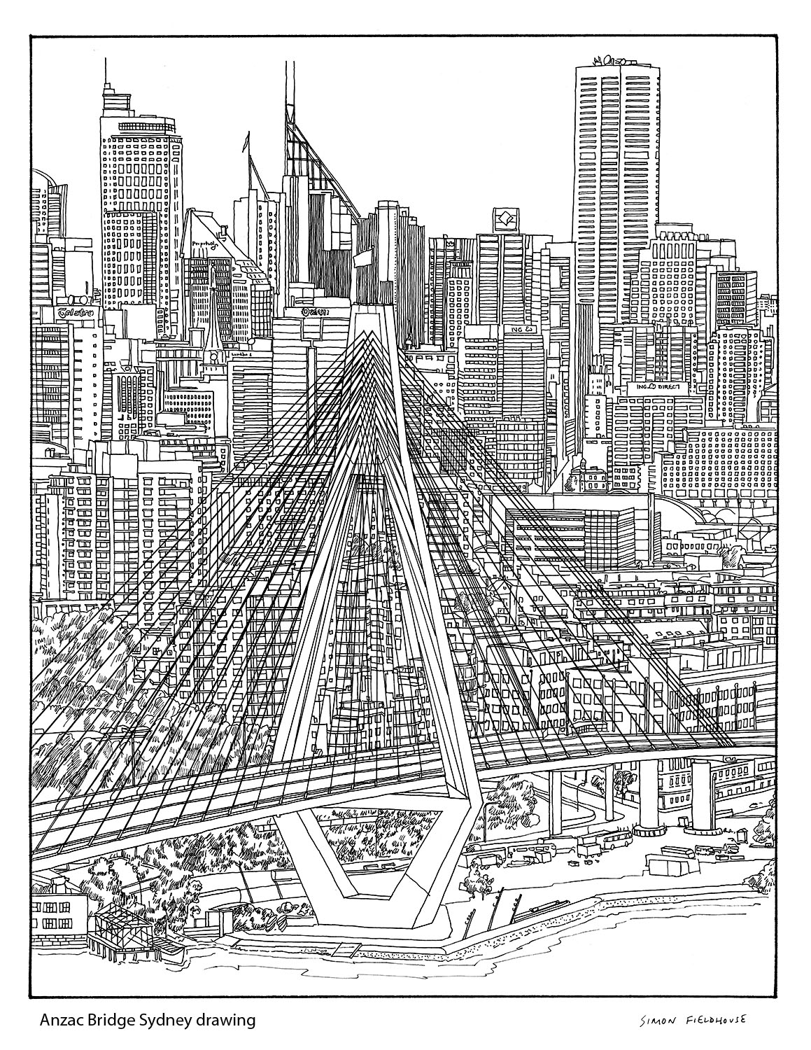 1159x1500 anzac bridge sydney drawing - Sydney Drawing
