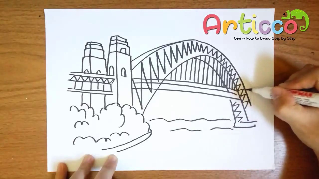 Draw sidney. Мост Харбор бридж рисунок. Научиться рисовать мост. Харбор-бридж нарисовать. Мост Харбор бридж рисунок простой.