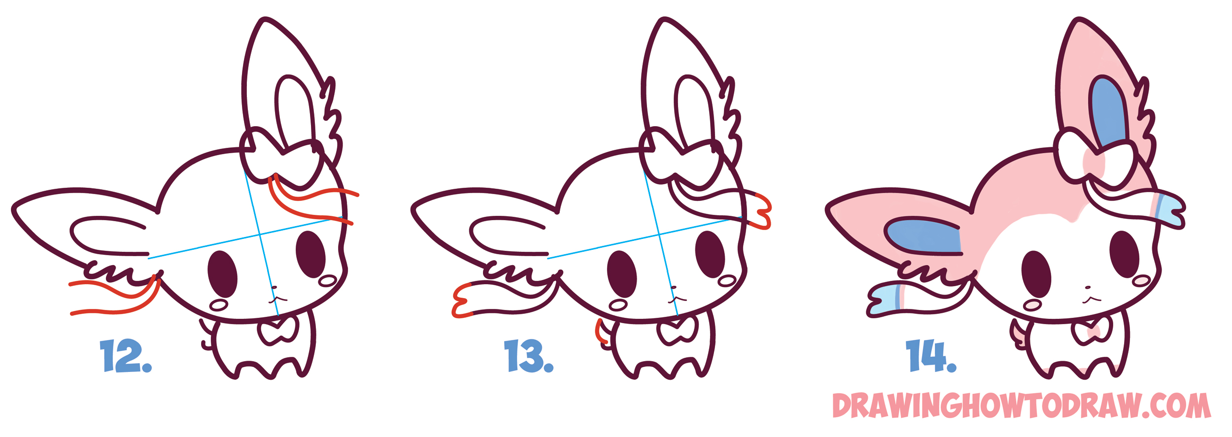 2500x887 How To Draw Cute Chibi Kawaii Sylveon From Pokemon In Easy Step - Sylveon Drawing