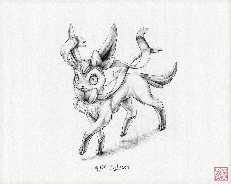 794x635 Sylveon X Print Pokemon Drawing Fairy Art Etsy - Sylveon Drawing