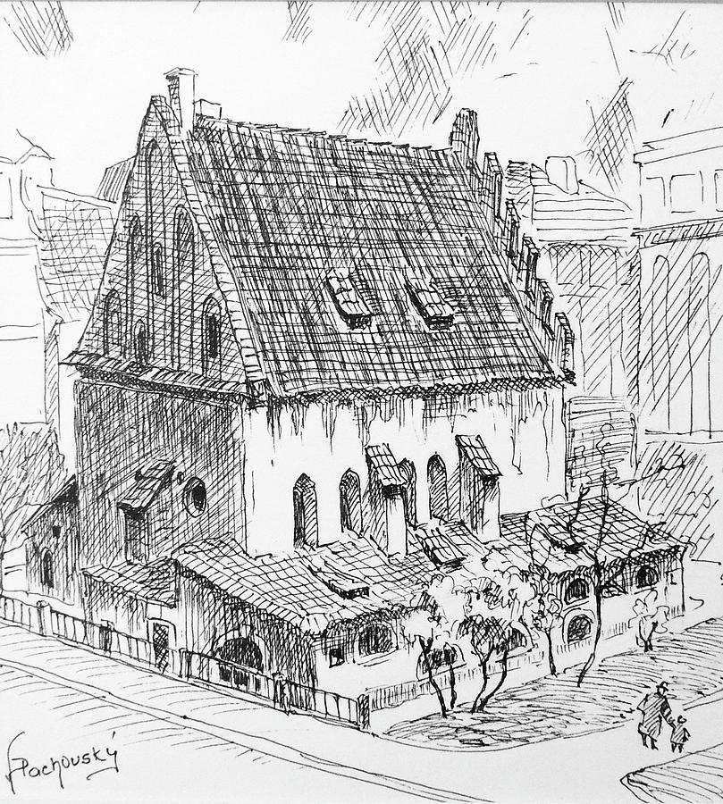 809x900 Prague Synagogue Drawing - Synagogue Drawing