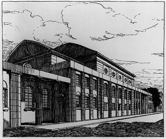 574x480 View From The Side Of A Drawing Of The Synagogue In Offenbach - Synagogue Drawing