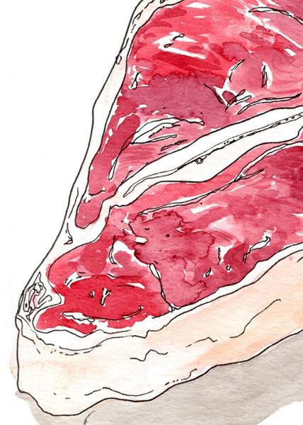428x600 t bone steak watercolor art print marcella kriebel art + - T Bone Steak Drawing