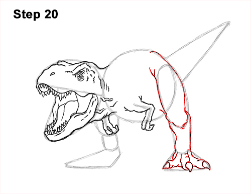 500x386 How To Draw A T Rex Roaring Video Step - T Rex Dinosaur Drawing