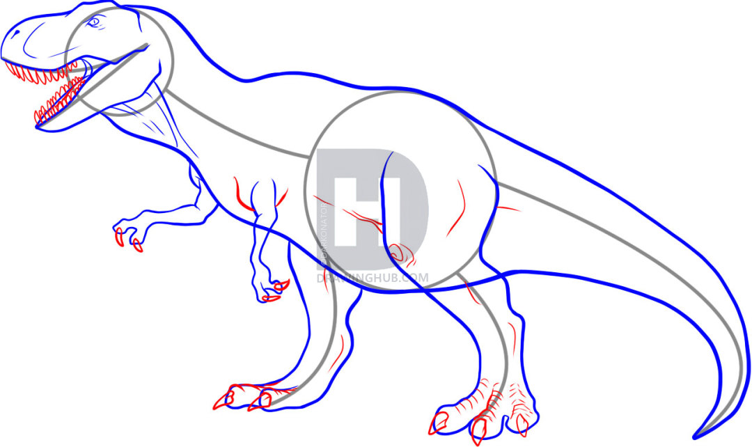 1080x642 How To Draw A Tyrannosaurus Rex, Step - T Rex Dinosaur Drawing