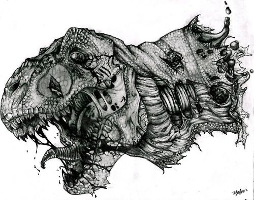 500x395 Zombie Trex Head Obsession Dinosaur Tattoos, Zombie Tattoos, Art - T Rex Head Drawing