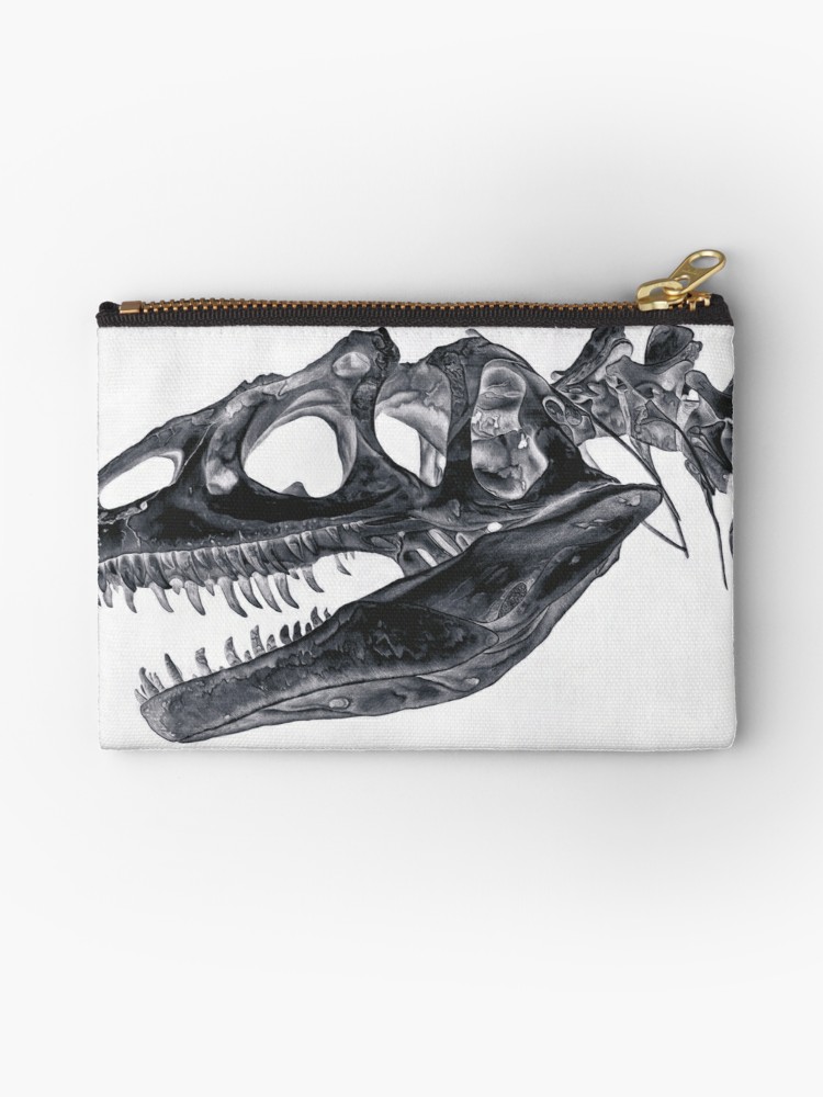 750x1000 Inverted T Rex Skull Drawing Studio Pouches - T Rex Skull Drawing