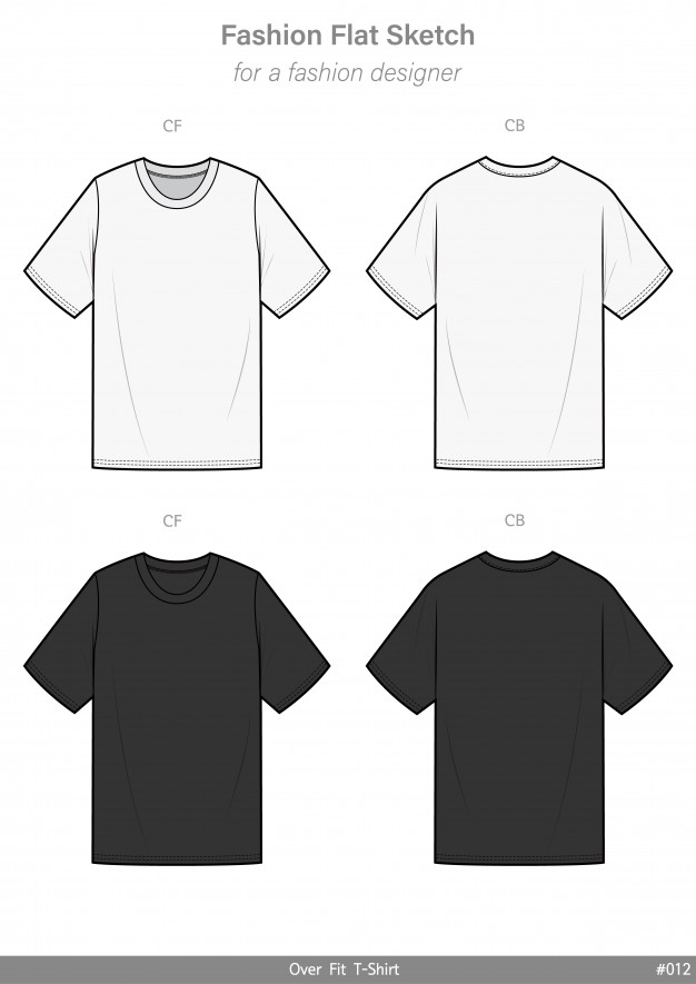 626x885 Overfit Tee Shirt Fashion Flat Technical Drawing Template Vector - T Shirt Drawing Template