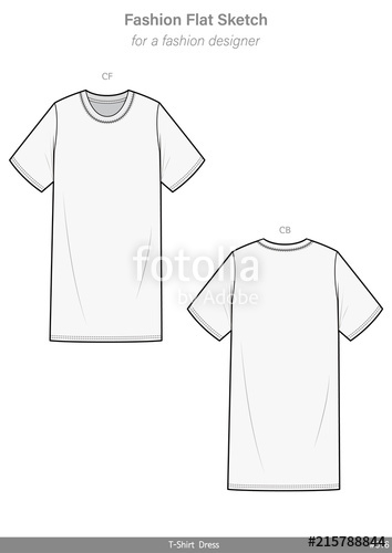 354x500 Tee Shirt Dress Fashion Flat Technical Drawing Template Stock - T Shirt Drawing Template