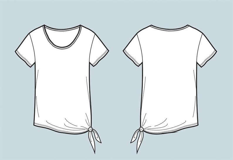 794x545 knotted t shirt vector fashion flat sketch adobe illustrator etsy - T Shirt Flat Drawing