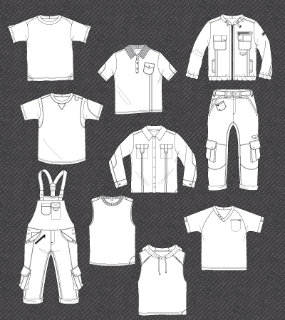 400x450 set of isolated flat sketches for boys kidsfashionvector cute - T Shirt Flat Drawing