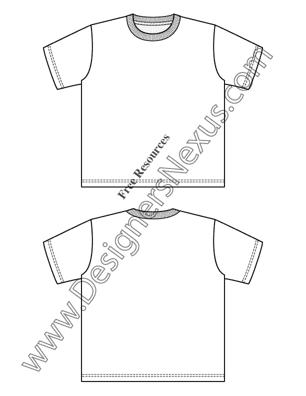 612x792 childrens t shirt template flat fashion sketch - T Shirt Flat Drawing