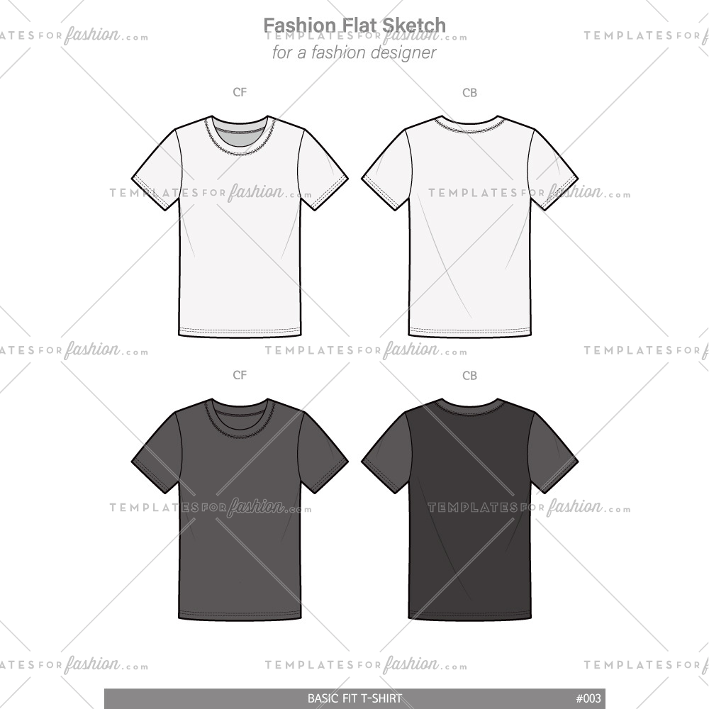 1000x1000 basic tee shirt fashion flat technical drawing vector template - T Shirt Flat Drawing