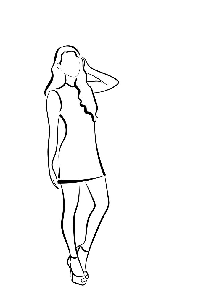 750x1000 Outline Drawing Of Young Woman Graphic T Shirt - T Shirt Outline Drawing