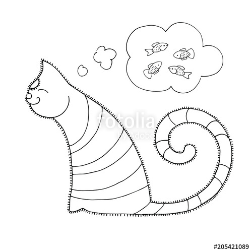 500x500 Hand Draw Happy Tabby Cat Sitting And Dreams With Comics Bubble - Tabby Drawing