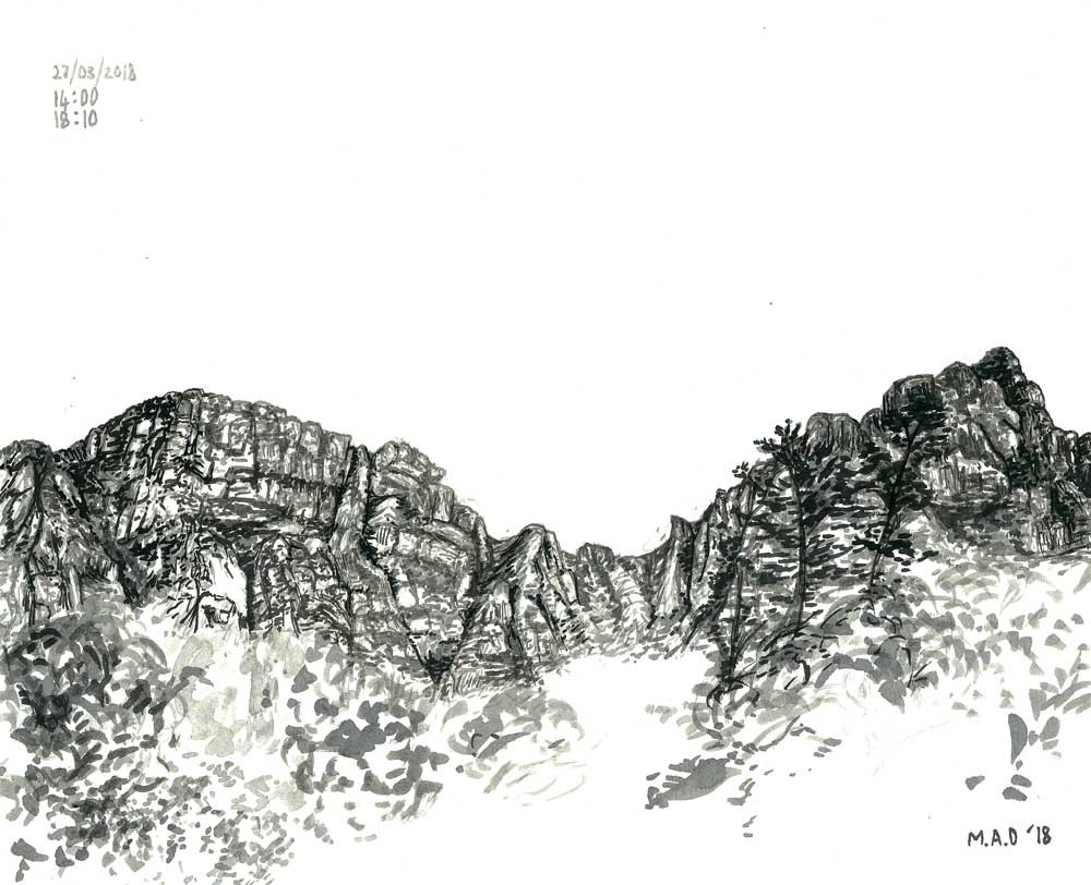 1000x812 Ink Drawing Of Table Mountain For Sale Stateoftheart - Table Mountain Drawing