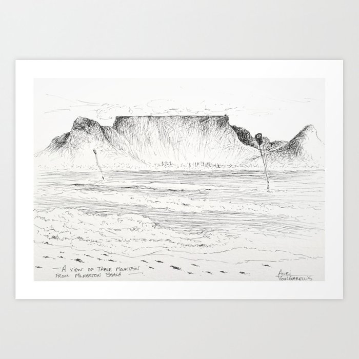 700x700 Table Mountain M B Pen Drawing Art Print - Table Mountain Drawing