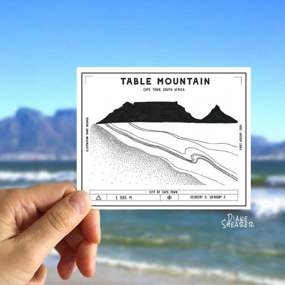 570x570 Table Mountain Printable Magnetstickerpostcard Cape Town Etsy - Table Mountain Drawing