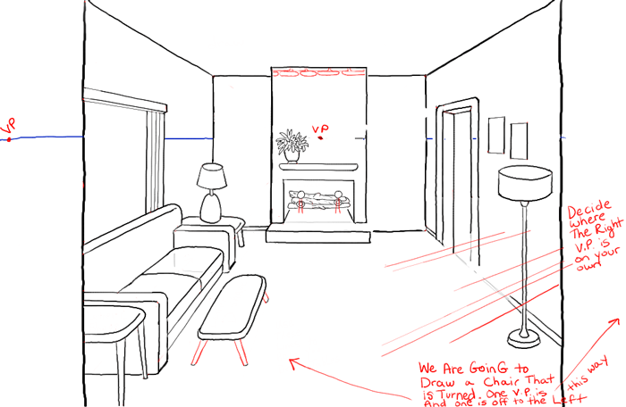 700x456 How To Draw A Room With Perspective Drawing Tutorial Of A Living - Table Perspective Drawing