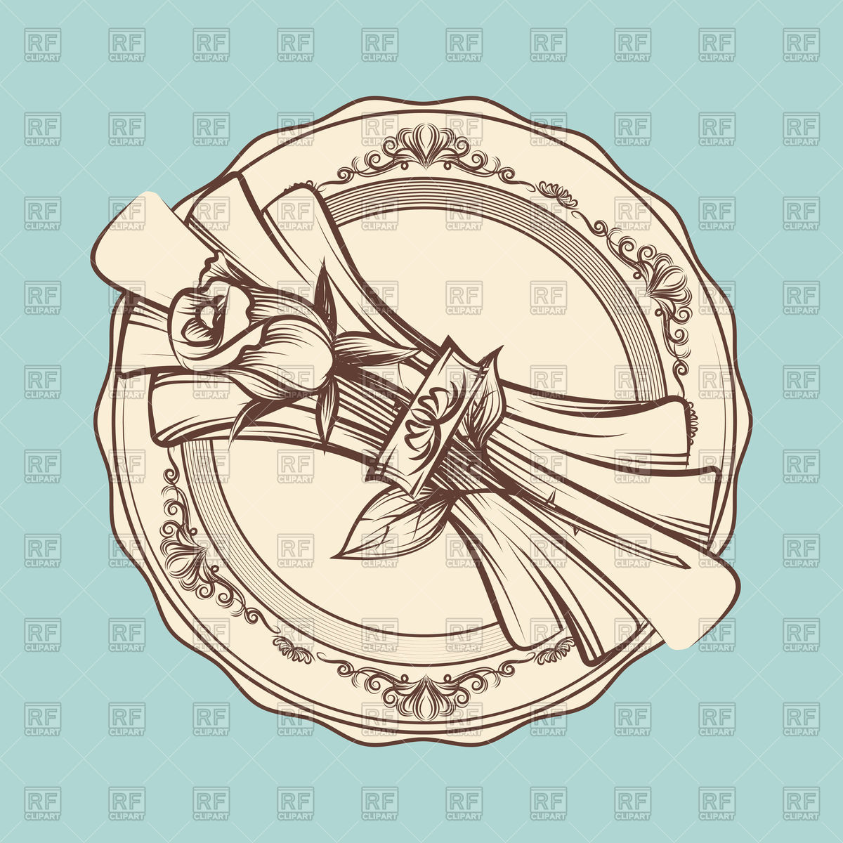 1200x1200 Vintage Romantic Table Setting Hand Drawn Rose And Napkin - Table Setting Drawing