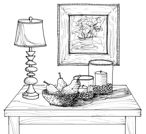 500x459 Line Drawing With Table Top Shadows Drawing - Table Top Drawings