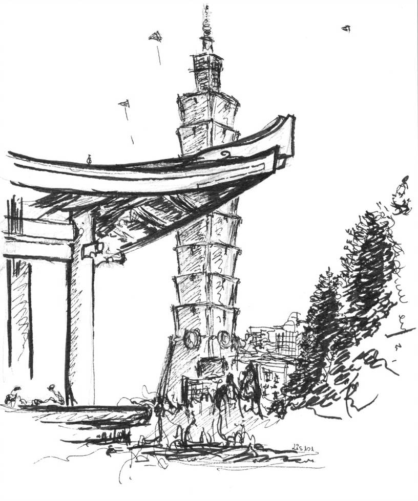 816x979 Sketching Taipei - Taipei 101 Drawing