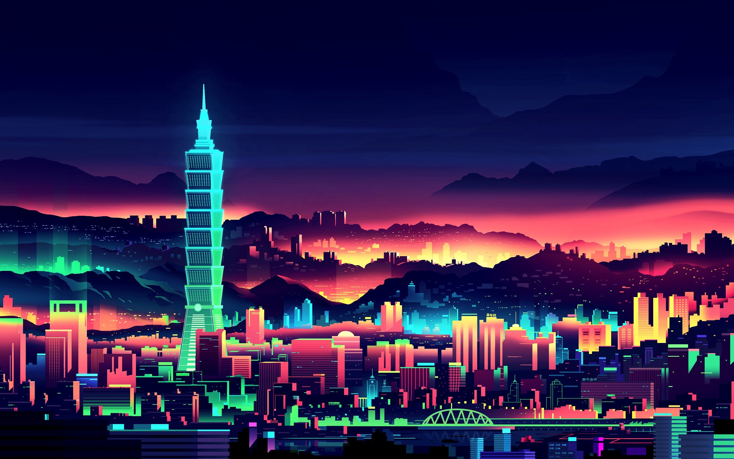2880x1800 Wallpaper Px, City, Drawing, Taipei - Taipei 101 Drawing