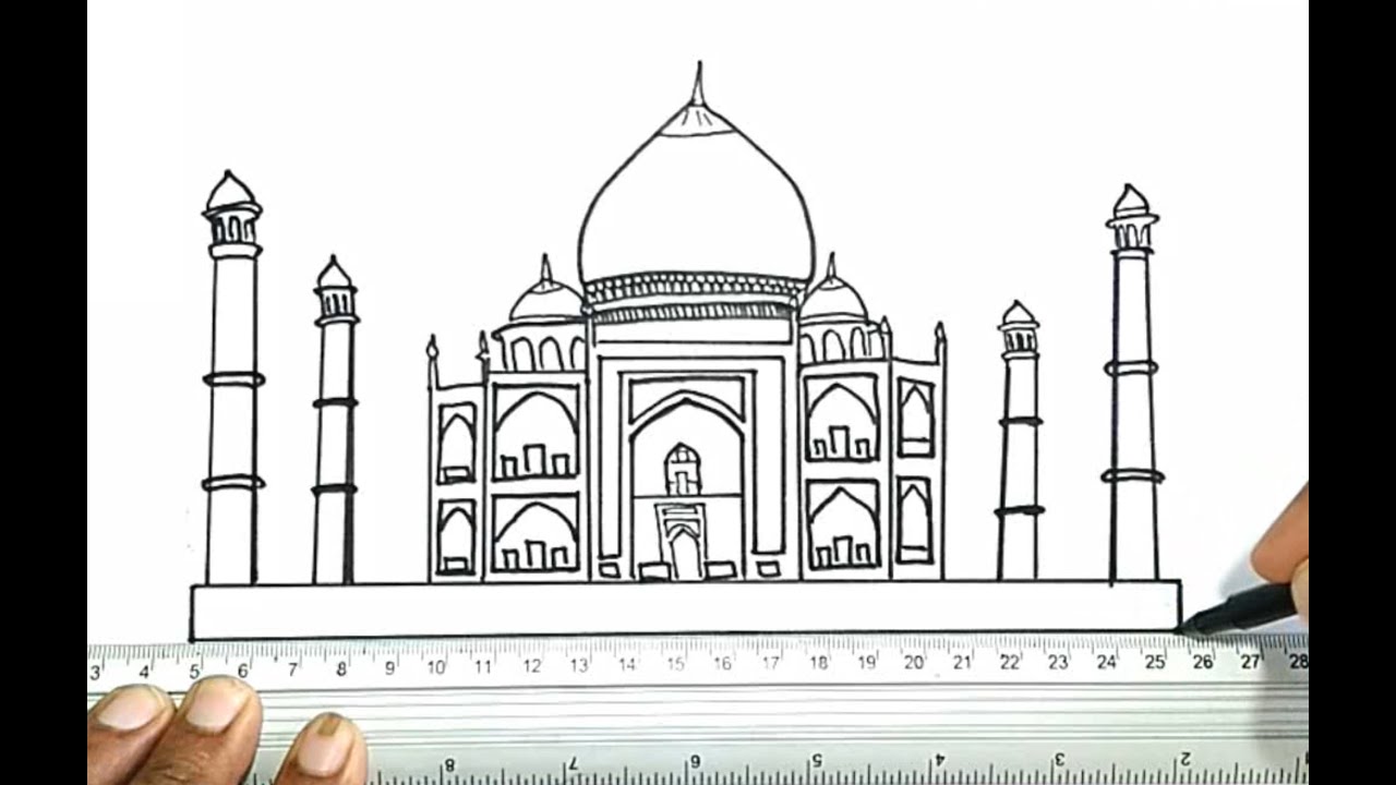 1280x720 how to draw the taj mahal - Taj Mahal Cartoon Drawing
