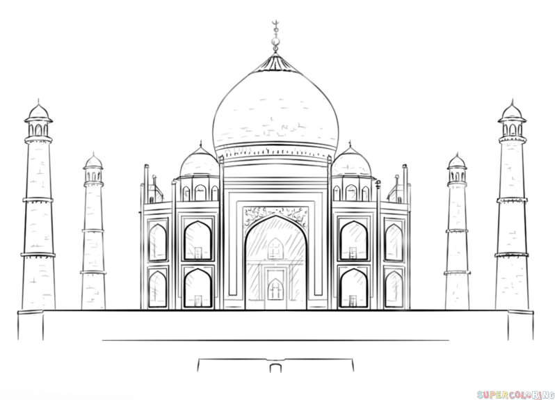 798x575 how to draw the taj mahal step - Taj Mahal Cartoon Drawing