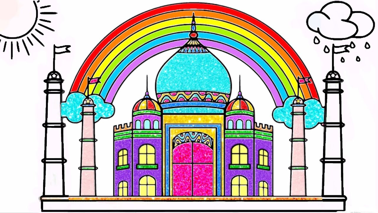 1280x720 draw taj mahal coloring pages for kids taj mahal drawing - Taj Mahal Cartoon Drawing