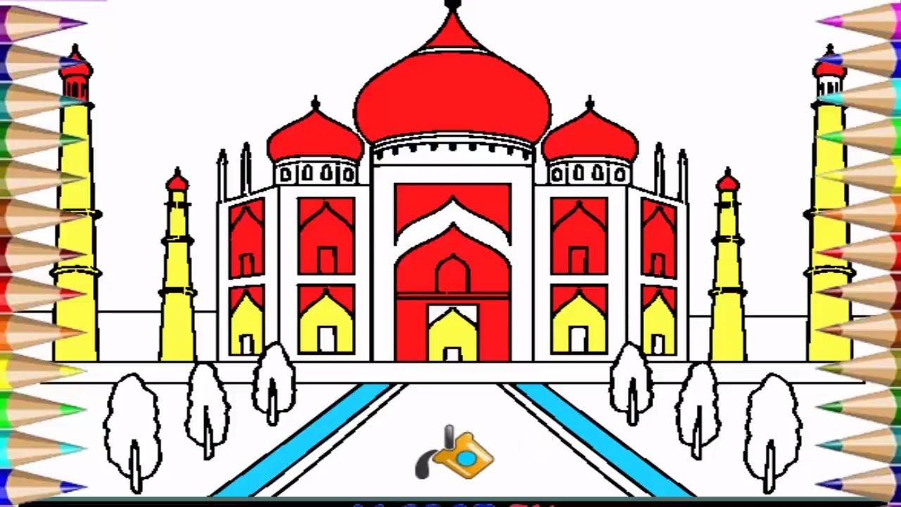 1280x720 how to draw taj mahal coloring for kids messi tv taj mahal india - Taj Mahal Cartoon Drawing